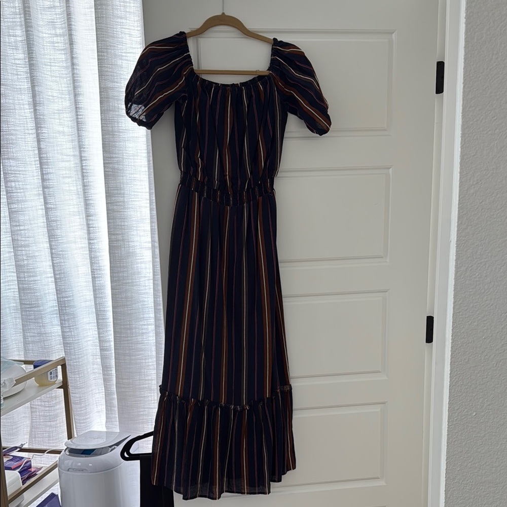 Striped Navy and Brown Maxi Dress